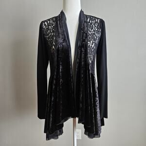 Cupio Cardigan Size S Black Lace Velour Dark Romantic Whimsigoth Open Duster